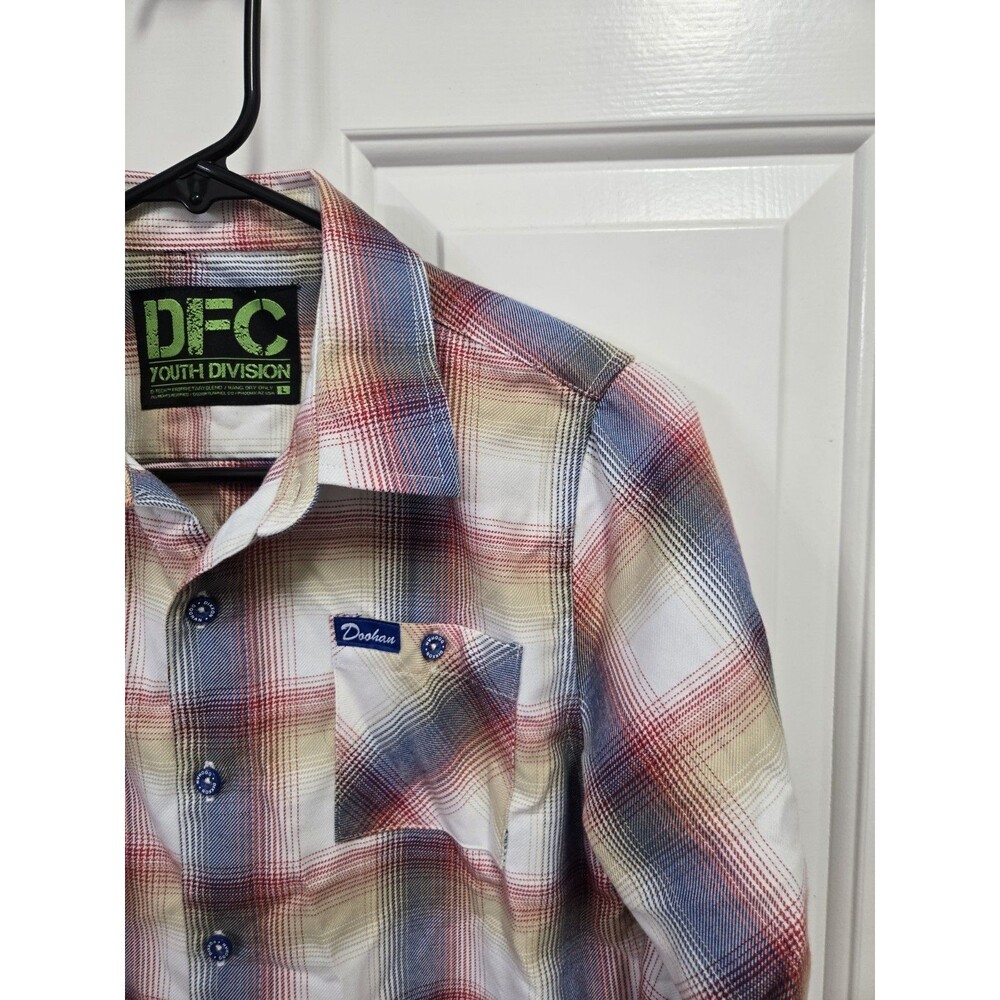 Dixxon DFC Youth Division Flannel Shirt Boys Size L Large Doohan Plaid Button Up